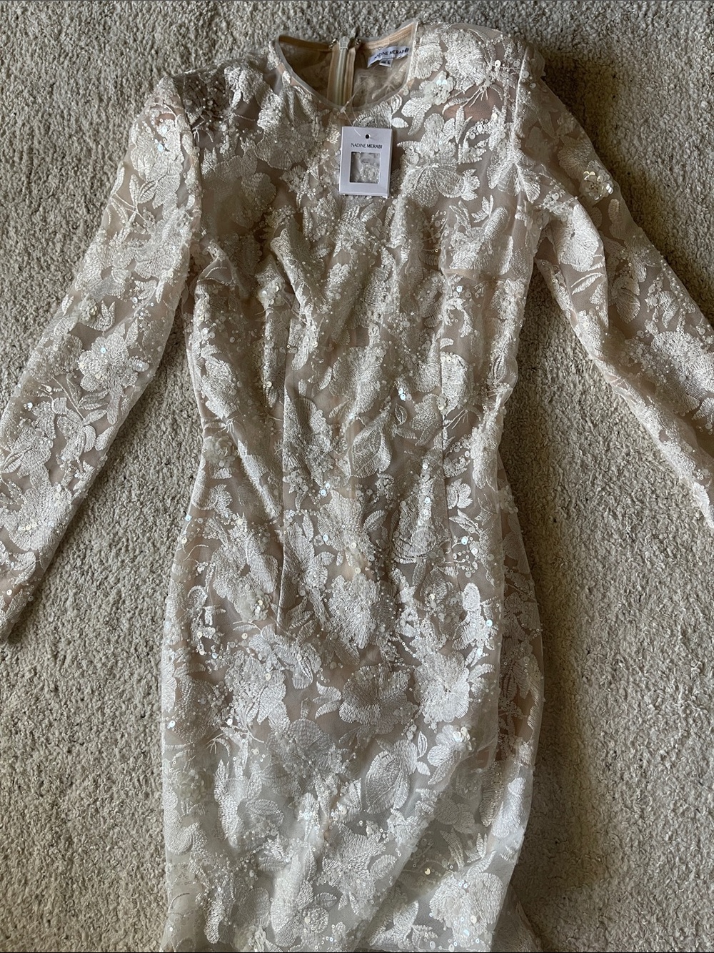 Nadine Merabi Sasha White Maxi Dress Long Sleeve Lace Floor Length - Picture 10 of 16